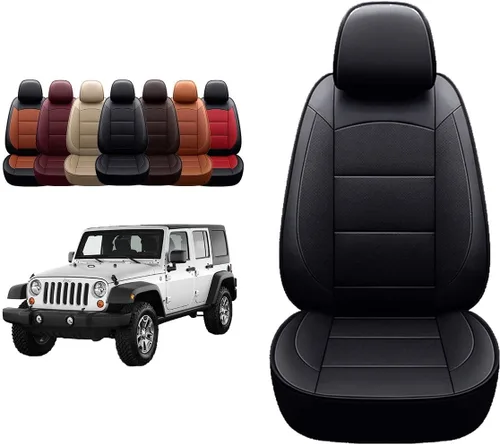 Vista 8 de OASIS AUTO Fundas de asiento de cuero personalizadas para Wrangler JK 2007-2017 (2007-2010 Wrangler de 2 puertas, negro)