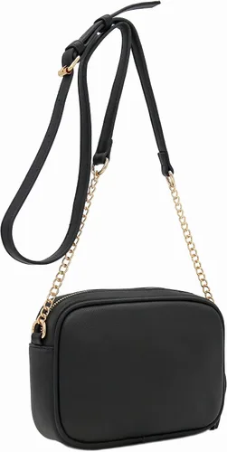 Vista 7 de Bolsa cruzada para cámara con acolchado en zigzag de FashionPuzzle con correa de cadena y borla Negro