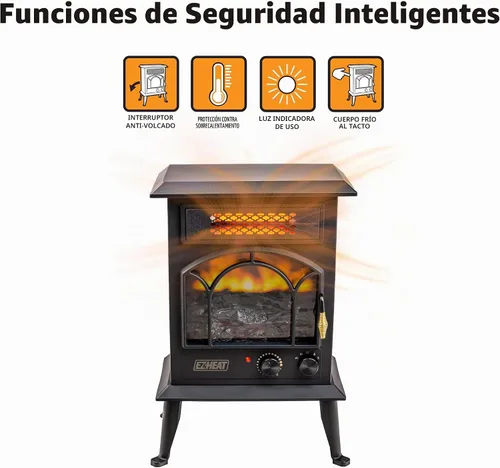 Vista 5 de Calentador Eléctrico de Chimenea EZ-HEAT con Efecto de Llama, Termostato Ajustable, Configuración de Doble Calor y Protección contra