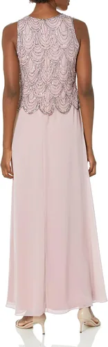 Vista 4 de J Kara Vestido largo sin mangas con cuentas y bufanda para mujer, talla grande