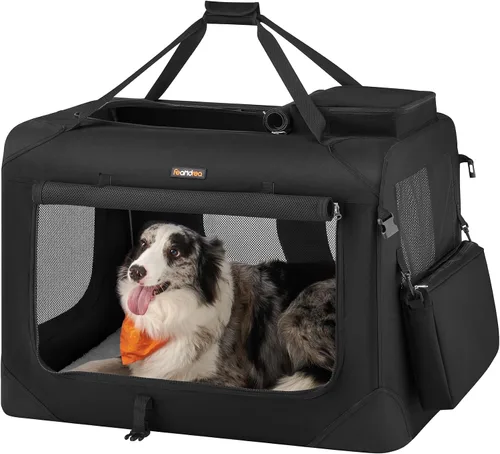 Vista 19 de Feandrea Collapsible Soft Dog Crate, Portable Travel Carrier, 24 Inches Negro