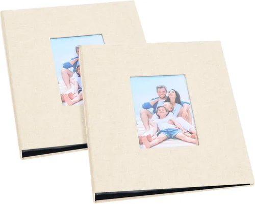 Vista 10 de Álbumes de fotos pequeños para fotos de 4 x 6, paquete de 2 libros de memoria con cubierta de lino con ventana de exhibición, cada uno con capacidad