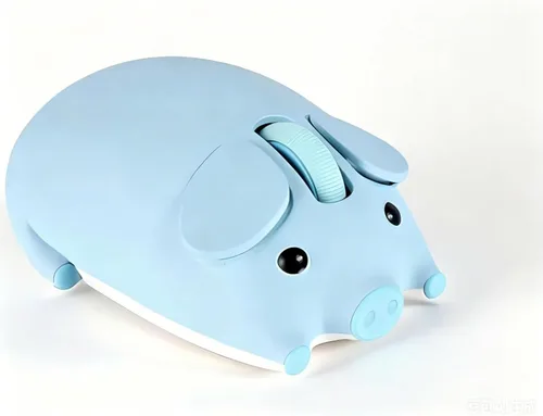 Vista 2 de Ratón inalámbrico lindo cerdo Bluetooth y USB modo dual, ratones silenciosos portátiles compactos azules divertidos