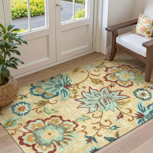 Vista 11 de Lahome - Tapete floral con estampado de cachemira, lavable, antideslizante, pequeño, anti-manchas, suave, para baño, entrada, dormitorio, Negro