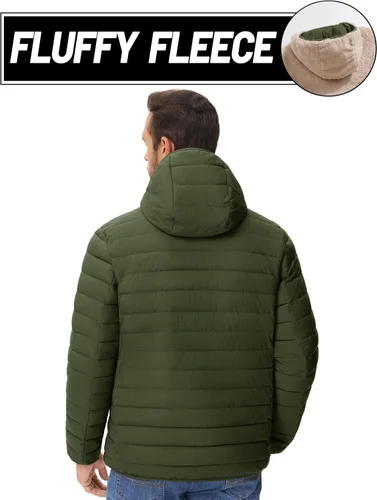 Vista 6 de MAGCOMSEN Chaqueta acolchada para hombre con capucha, forro de vellón, chaqueta térmica resistente al agua, chaqueta de plumón con cremallera