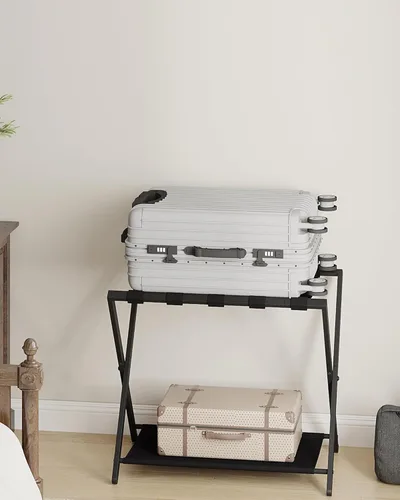 Vista 2 de Hzuaneri Portaequipajes, soporte plegable para maleta para invitados, plegable, portaequipajes con estante, marco de acero con correas de nailon