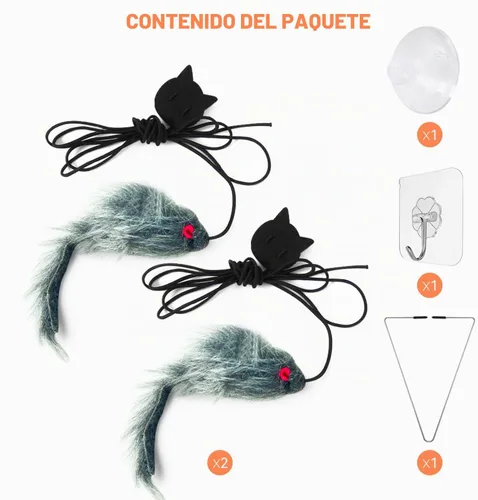 Vista 2 de FYNIGO 2 piezas de juguetes interactivos para gatos y gatitos de interior, juego de ratones de puerta colgante para auto juego, ratones de peluche