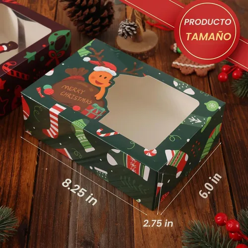 Vista 2 de Paquete de 24 cajas para galletas de Navidad (21x15x7 cm), cajas para regalos navideños, cajas de panadería con ventana para intercambio de regalos