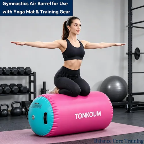 Vista 6 de Colchoneta inflable de gimnasia de 10 pies, 13 pies, 16 pies, 20 pies, para uso doméstico, entrenamiento, animadoras, agua Pink & Mint Green
