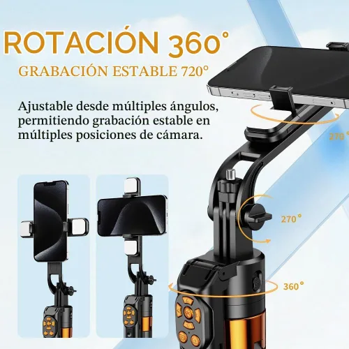 Vista 3 de Trípode para selfie de seguimiento automático de 70 pulgadas, rotación de 360°, soporte de trípode extensible para teléfono para selfies, grabación
