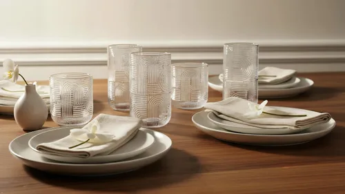 Vista 3 de Glaver's Vasos para beber, 8 vasos altos, 17 onzas de grosor con diseño en relieve, juego de 8 vasos de cocina transparentes para refrigeradores