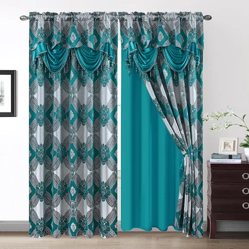 Vista 11 de Petrichor Cortinas Elegantes con Hilos Dorados y Plateados Juego de 2 Paneles - Tratamiento de Ventana de Lujo con Cenefa Adjunta, Respaldo