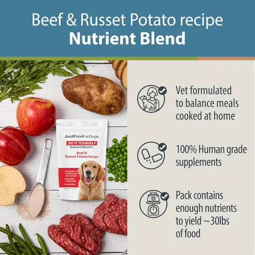 Vista 3 de JustFoodForDogs Mezcla de nutrientes DIY para comida casera para perros, carne de res y papa russet, 4.55 onzas