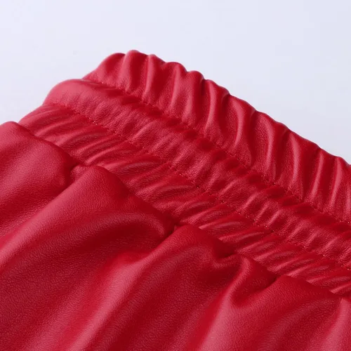 Vista 7 de Pantalones de cuero para mujer pantalones casuales para mujer bolsillos de cuero de color sólido pantalones ajustados con cordones