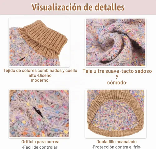 Vista 2 de BEAUTYZOO Suéteres de perro para perros pequeños, ropa de punto con agujero Pompones beige