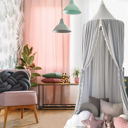Vista 5 de Toldo de cama con cúpula de princesa, mosquitera suave, cortinas de cama para colgar decoración de la casa para jugar al rincón de lectura Naranja
