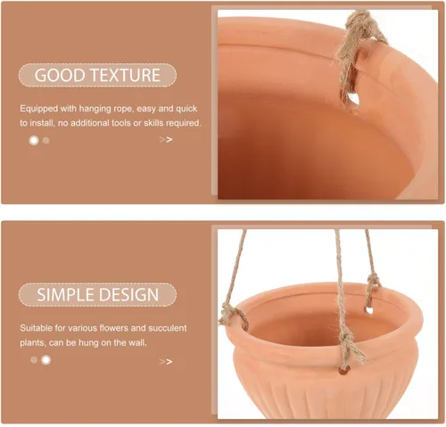 Vista 8 de Yardwe 1 juego de maceta colgante para plantas, elegante maceta de fresa, drenaje de cerámica, material para hierbas y decoración de jardín elegante