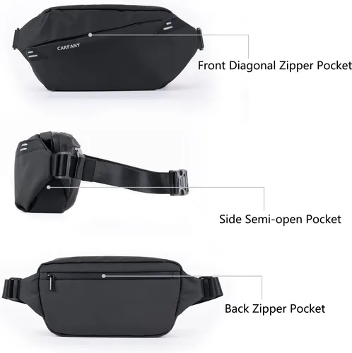 Vista 2 de Bolso bandolera expandible unisex resistente al agua, mochila de hombro para el pecho, mochila casual para viajes al aire libre, Negro -, Casual