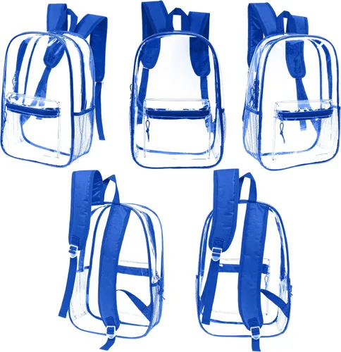 Vista 3 de Moda West Mochila de PVC transparente - Mochila transparente resistente con correas acolchadas para el hombro, Azul, 17 pulg., Classic