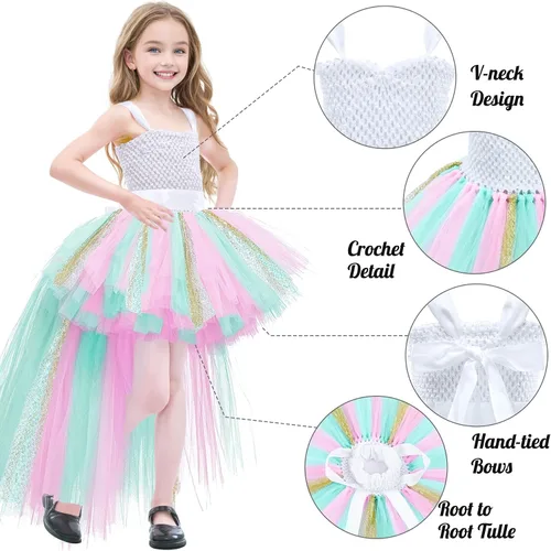 Vista 4 de Vestido tutú para niñas, vestidos de tul, vestido de hada de Halloween para niñas pequeñas, traje de fiesta de cumpleaños, vestido de graduación