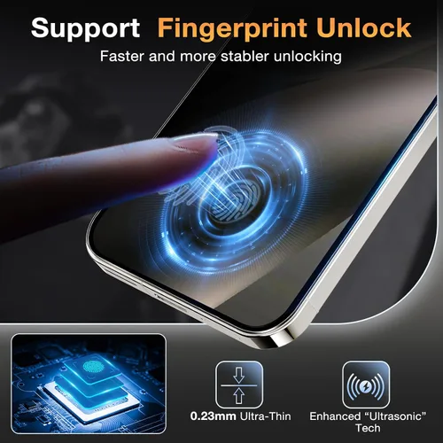 Vista 3 de YWXTW - Paquete de 2 protectores de pantalla de privacidad para Google Pixel 10/10 Pro/Pixel 9/9 Pro, compatible con desbloqueo de huellas