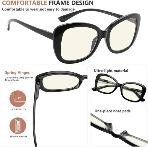 Vista 4 de Eyekepper Gafas de computadora para mujer, gafas de lectura de gran tamaño, bloqueo de luz azul, color negro