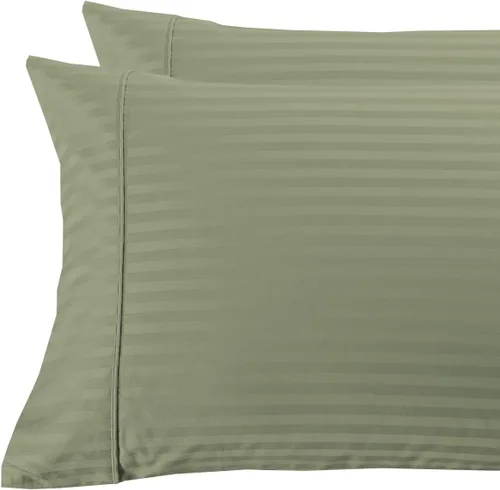 Vista 10 de sheetsnthings Juego de 2 fundas de almohada estándar de 300 hilos beige a rayas, tamaño Queen
