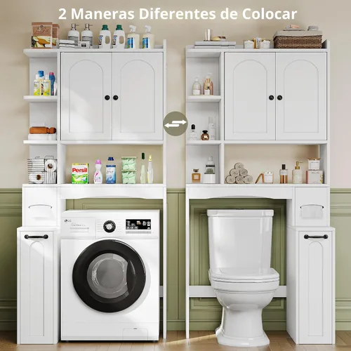 Vista 5 de Einhomn Armario de almacenamiento sobre el inodoro con polea y puertas Blanco
