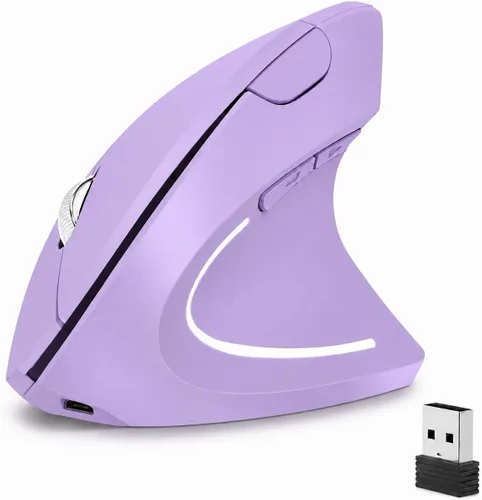 Vista 12 de Ratón inalámbrico vertical ergonómico, elegante, recargable, 2.4G, ratón óptico inalámbrico con receptor USB, 800/1200/1600 DPI, 5 botones