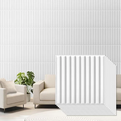 Vista 7 de Qidejoy 33 piezas de paneles de pared de PVC 3D con lamas 12x12 pulgadas con textura acanalada, paneles decorativos modernos, azulejos para cortar