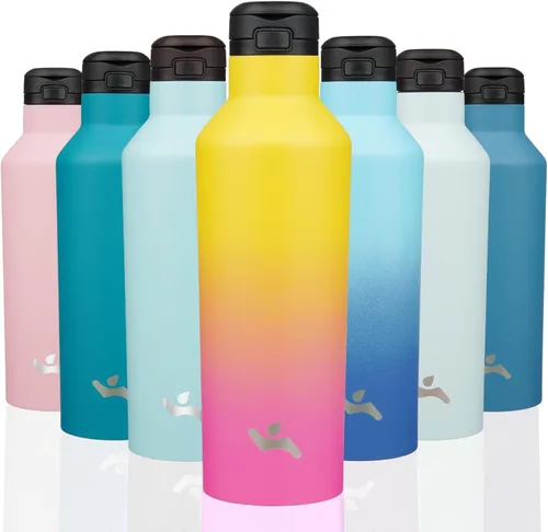 Vista 13 de Konokyo - Botella de agua aislada con popote, 25 onzas, doble pared de acero inoxidable al vacío con 2 tapas, cielo