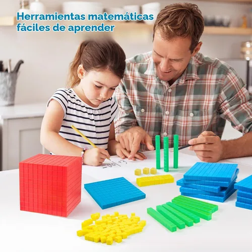 Vista 4 de TOMMYHOME Juego de Bloques de Base Diez de Plástico, manipulativos de matemáticas para aulas de segundo grado. Bloques de Valor Posicional, Cubos