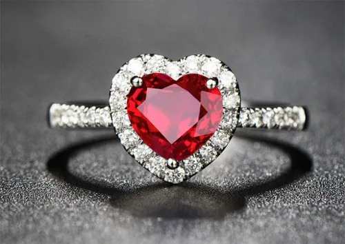 Vista 4 de Yaya Fashion - Anillos de boda clásicos para mujer, con forma de corazón de rubí rojo, chapado en plata 925, joyería fina para novia, accesorios