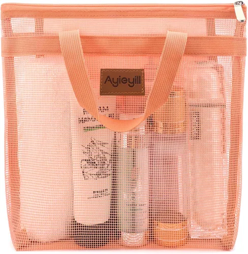 Vista 11 de Hommtina 2 bolsas de malla de ducha de secado rápido para colgar artículos de tocador y baño organizador para viajes y natación con cremallera