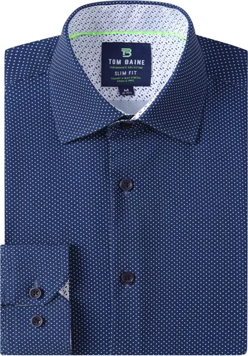 Vista 16 de Tom Baine Camisa de hombre ajustada de manga larga de alto rendimiento geométrica casual con botones