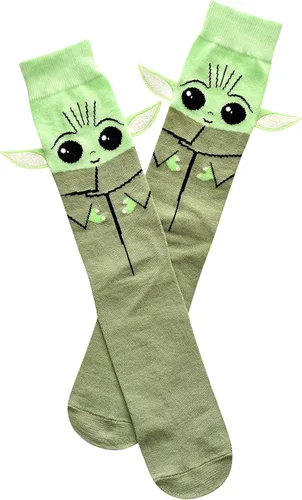Vista 2 de STAR WARS Men's Baby Yoda Full Character Cosplay Crew Socks with Embroidered Ears