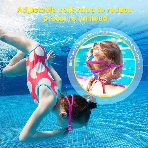 Vista 4 de Gafas de natación para niños con estuches, paquete de 2 gafas de natación antivaho sin fugas 180° visión clara gafas para niños