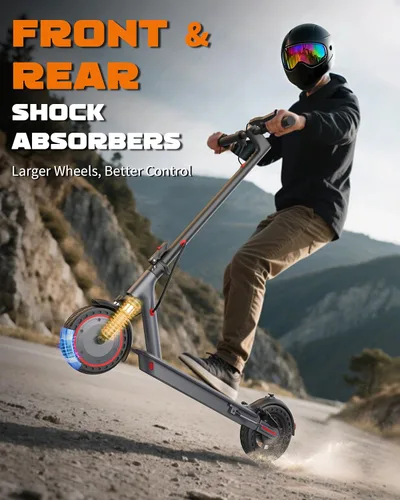 Vista 5 de Electric Scooter with Dual Suspensions, 500/350W Motor, Top 22/19 MPH Speed & 22/15 Miles Long Range, 10/8.5" Solid Tire, Folding E-Scooter with