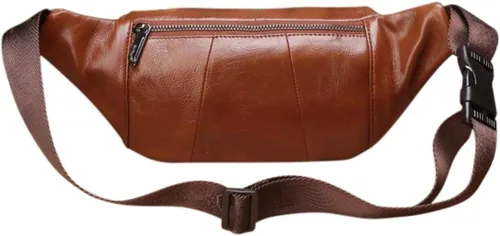 Vista 6 de Riñonera de cuero para hombre, bolsa de cintura grande para viajes, senderismo, ciclismo, motociclismo, pesca, correr, negro, marrón, café, Marrón