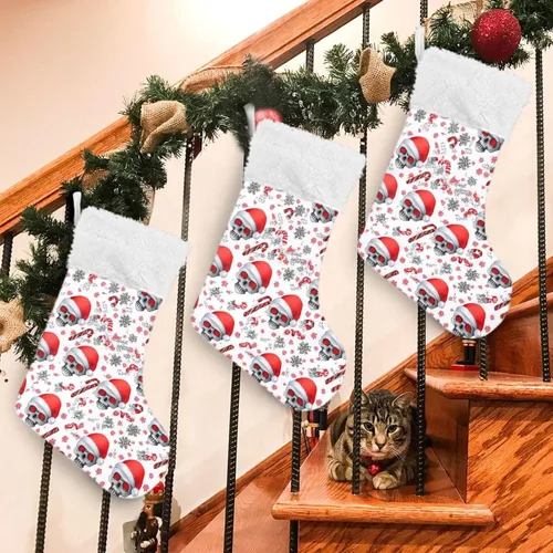 Vista 8 de Calcetines de Navidad de calaveras de Navidad grandes y cálidas de 18 x 12 pulgadas, decoración de medias de Navidad colgantes para la familia