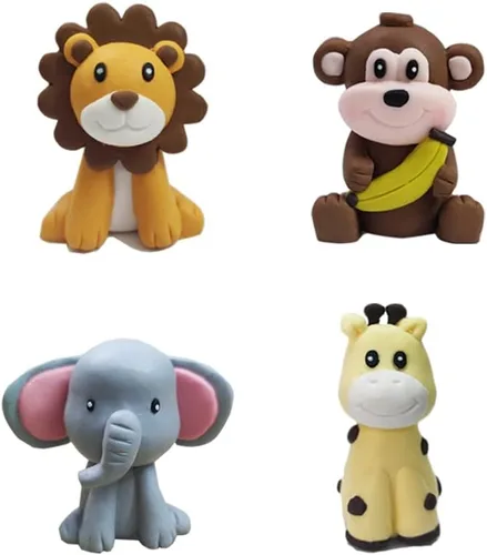 Vista 2 de Jungle Safari Animal Cake Topper con león jirafa mono elefante para baby shower