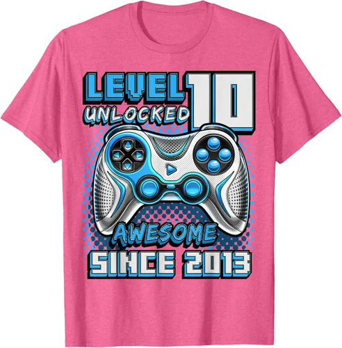 Vista 34 de Level 10 Unlocked Awesome 2013 Video Game 10th Birthday Boy T-Shirt, Negro