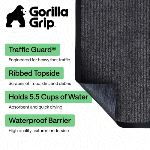 Vista 32 de Gorilla Grip - Tapete afelpado original de goma con perfil bajo, resistente, duradero, impermeable y fácil de limpiar para interior y exterior Verde