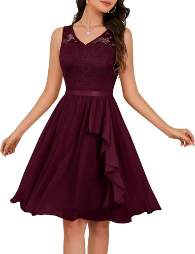 Vista 26 de Meetjen Vestidos de cóctel para mujer 2025 con dobladillo tipo pañuelo, encaje, formal, para invitada de boda, dama de honor, elegante, para Negro