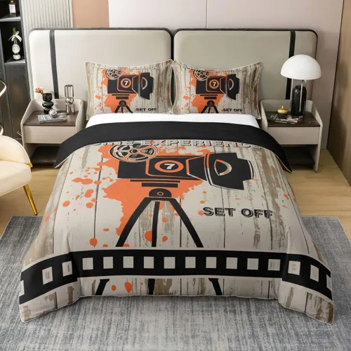Vista 35 de Homewish Theater Cinema Poster 100% Cotton Duvet Cover Twin Size,Retro Movie Bedding Set 2Pcs for Kids Girls Boys Room Decor,Popcorn Comforter Cover
