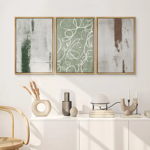 Vista 466 de SIGNWIN Lienzo enmarcado para pared, juego de arte neutro de bosque brumoso, ilustraciones en tono tierra, arte moderno, decorativo, bohemio