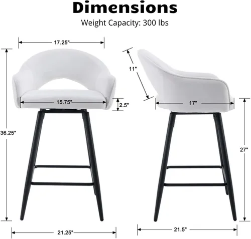 Vista 3 de HEAH-YO Juego de 2 taburetes de bar giratorios modernos de 27 pulgadas de altura de mostrador con respaldo y patas de metal negro, taburetes