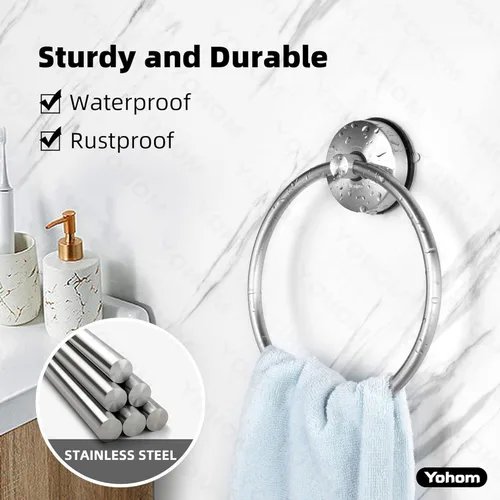 Vista 2 de YOHOM Toallero con ventosa para toalla de mano para baño, soporte de toalla de succión al vacío, colgador de toallas de platos para pared de ducha