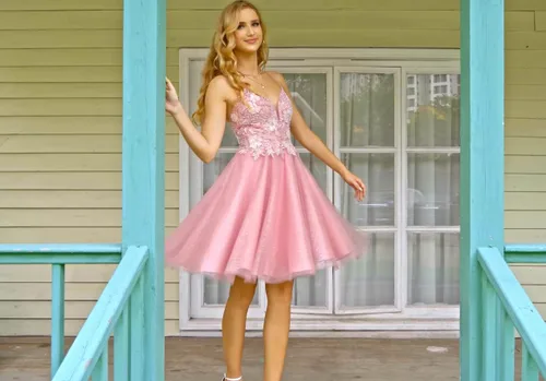 Vista 2 de Vestidos de tul para fiesta de exalumnos para adolescentes, tirantes delgados, vestidos cortos de encaje para graduación, vestido de cóctel