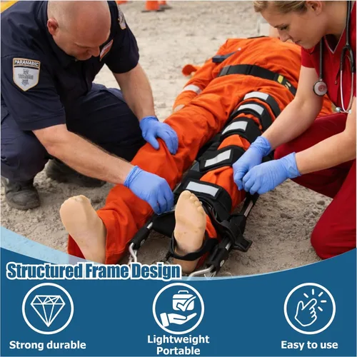 Vista 3 de Férula de tracción de emergencia para piernas: inmovilizador de fracturas para pantorrilla y muslo, dispositivo de primeros auxilios y rescate